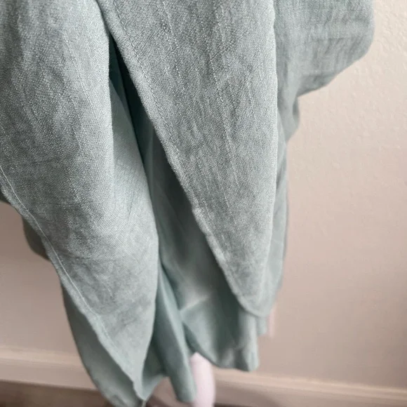 Blue-green Tiered Mini Sundress with Square Neck/ Ruffle Cinched Shoulder Straps - Picture 12 of 13